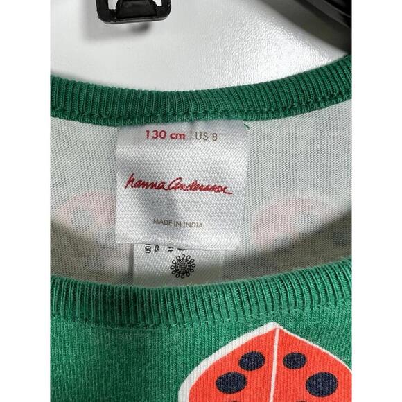 Hannah Anderson Green Ladybug Playground Dress Size 8 130cm Hearts Pockets - Picture 3 of 4